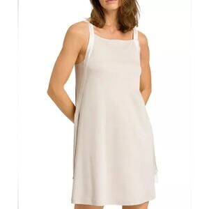 Hanro Thea Tank Nightgown Beige Neutral Mini Sleeveless SMALL Ties 100% Cotton
